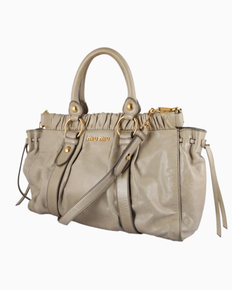 その他 miu Bolsa Miu Mil Original Vitello Lux Gathered Tote Cinza Feminina