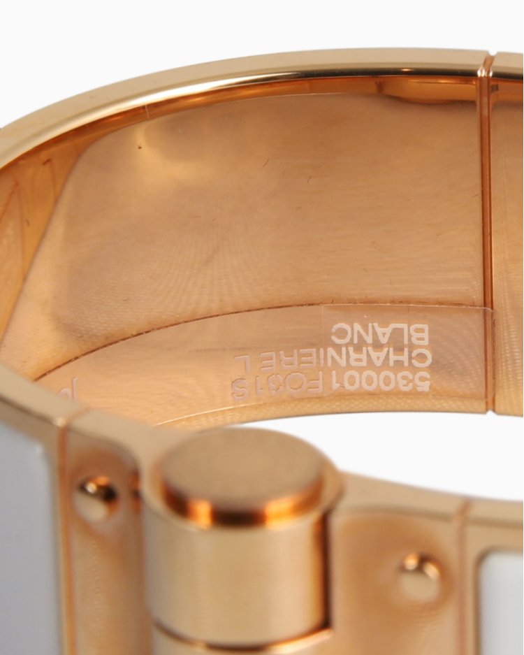 Pulseira Hermès Original Charniere Esmaltada Dourada e Branco Feminina
