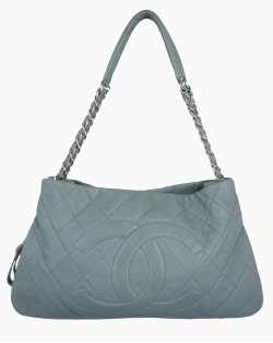 Bolsa Chanel Quilted Expandable Zip Caviar Tote Azul