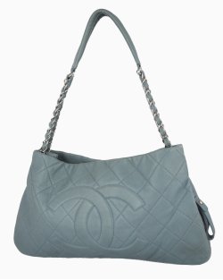 Bolsa Chanel Quilted Expandable Zip Caviar Tote Azul