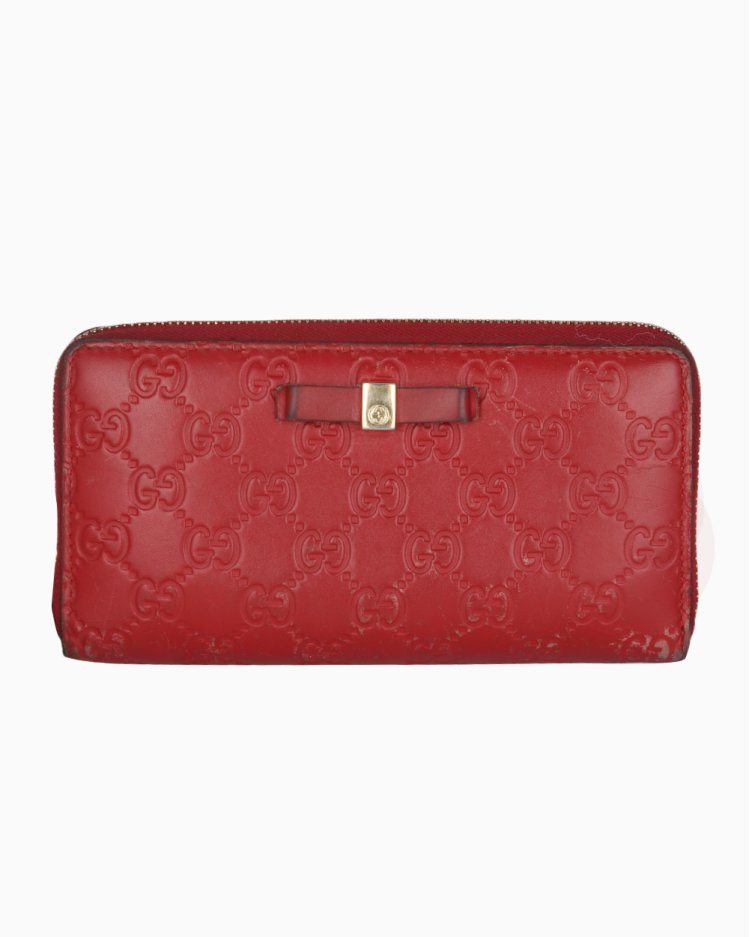 Carteira Gucci Original Guccissima Bow Zip Vermelha Feminina