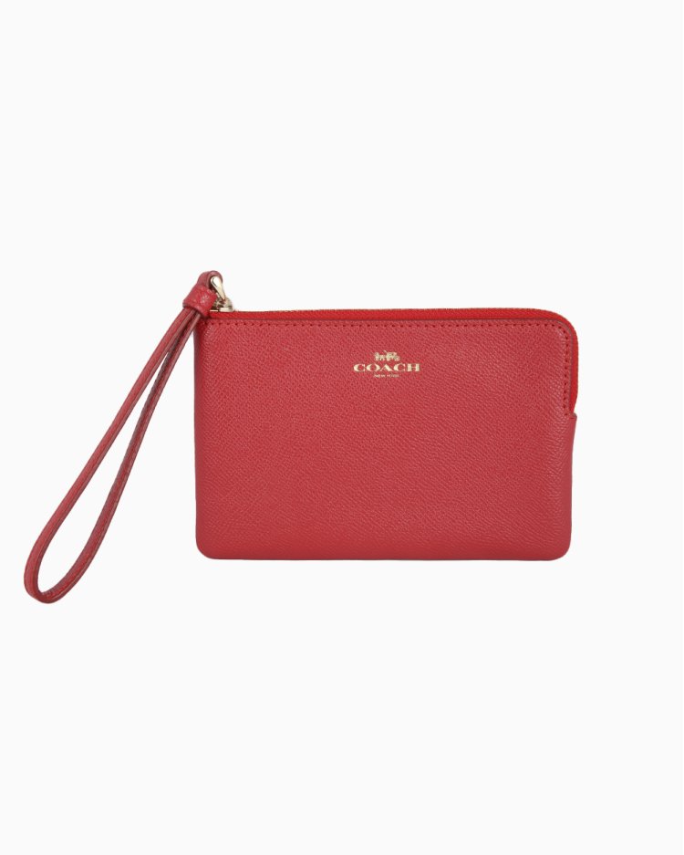 Carteira Coach Original Wristlet Zip Couro Vermelha Feminina