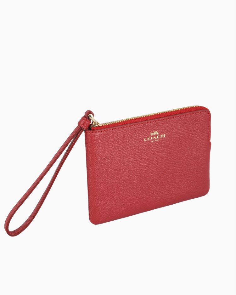 Carteira Coach Original Wristlet Zip Couro Vermelha Feminina