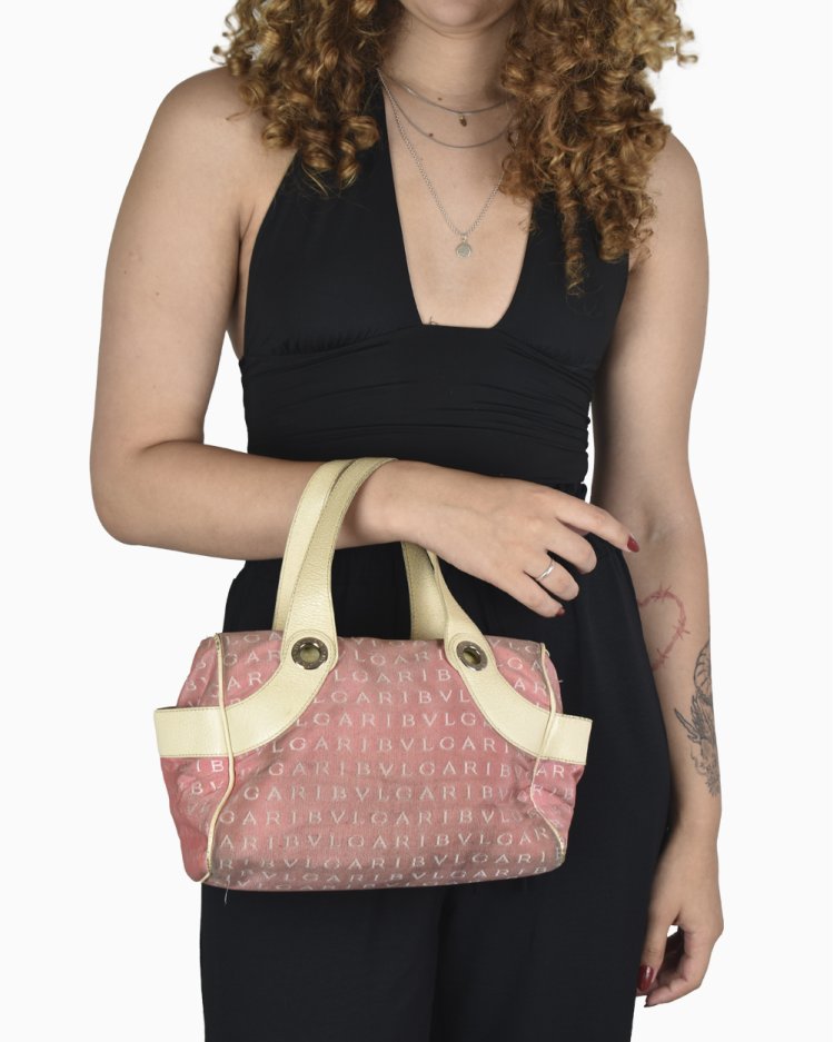 Bolsa Bvlgari Original Logo Mania Tote Rosa Feminina