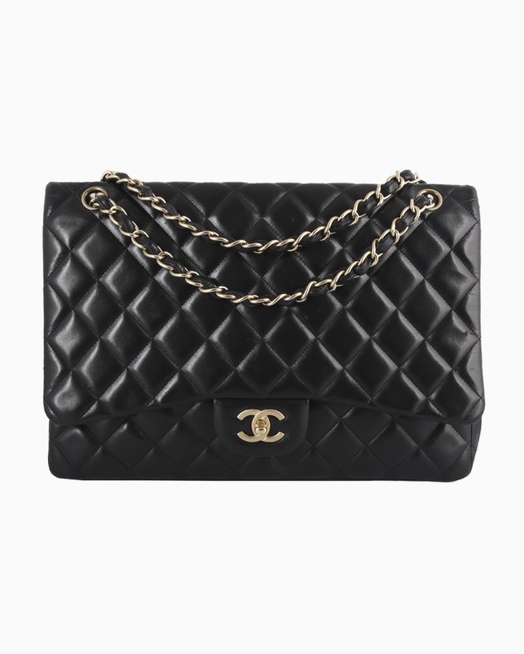 Bolsa Chanel Original Lambskin Classic Single Flap Maxi Preta Feminina