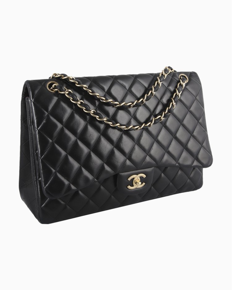Bolsa Chanel Original Lambskin Classic Single Flap Maxi Preta Feminina