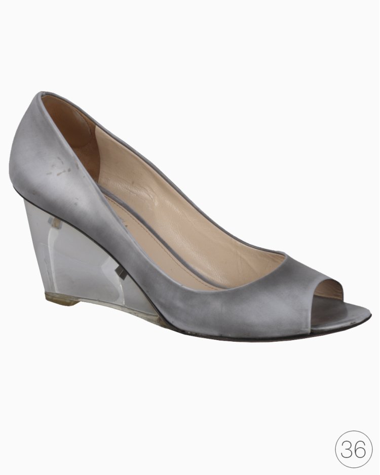 Sapato Prada Original Wedge Salto Transparente Cinza Feminino