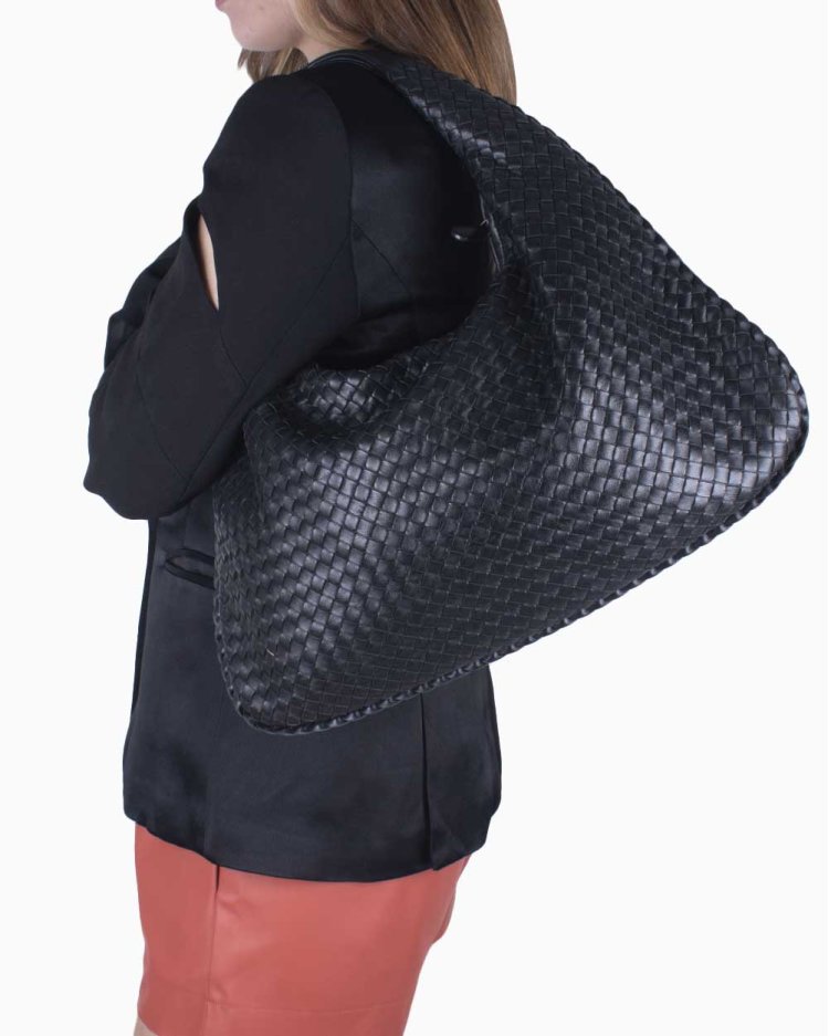 Bolsa Bottega Veneta Original Hobo Intrecciato Preta Feminina