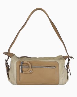 Bolsa Ferragamo Vintage Gancini Couro e Canvas Bege