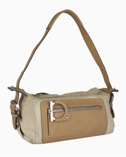 Bolsa Ferragamo Vintage Gancini Couro e Canvas Bege