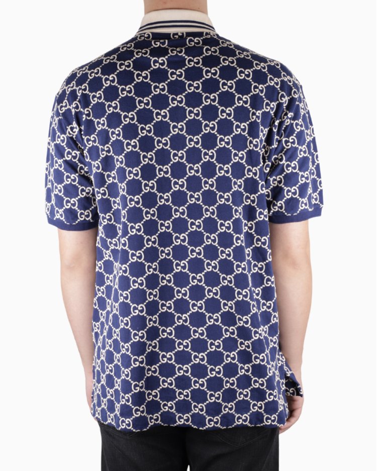 Camisa Gucci Original Polo Bordado GG Azul Masculina