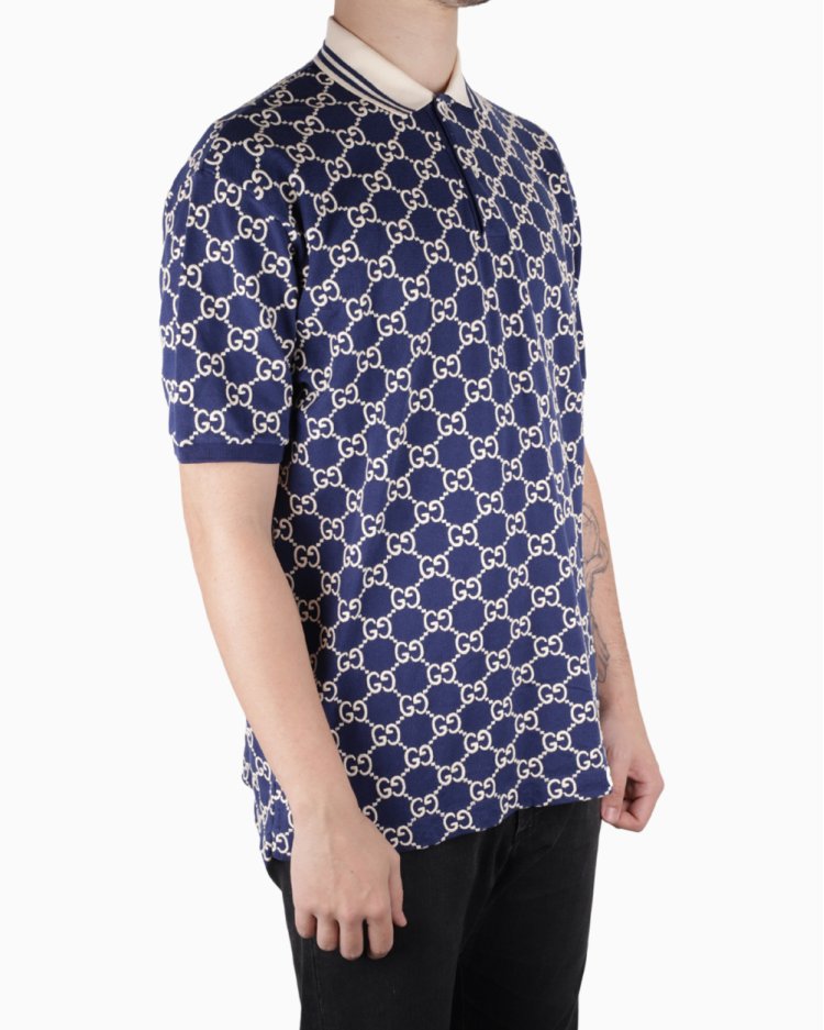 Camisa Gucci Original Polo Bordado GG Azul Masculina