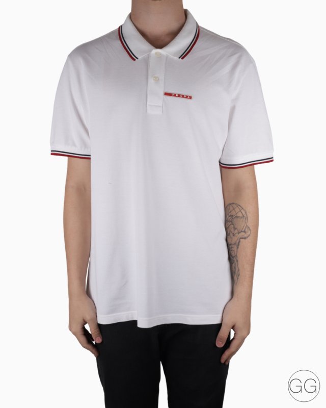 Camisa Prada Original Polo Azul Branca Masculina