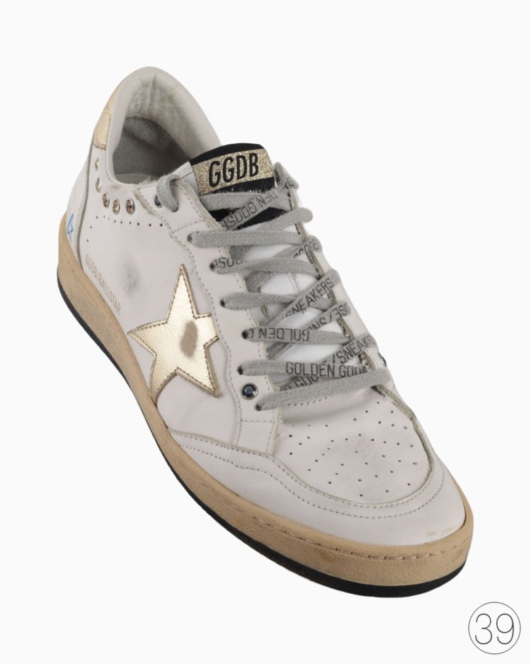靴 Golden  BALL STAR38 Tênis Golden Goose Original Ball Star Branco Com Dourado Feminino