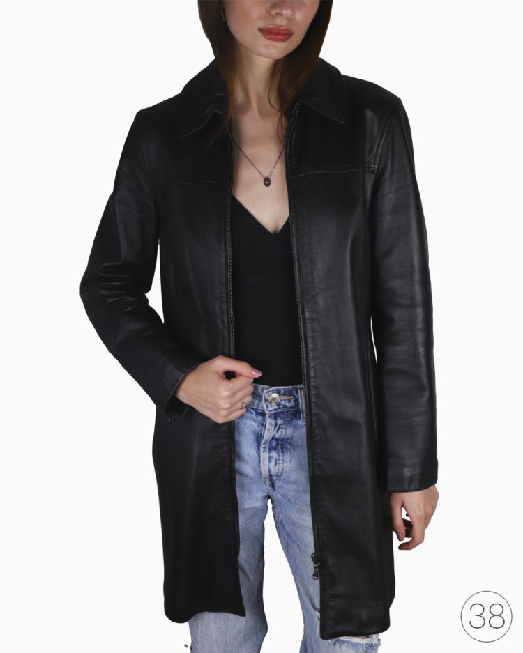 ジャケット・アウター ARMANI JEANS washed leather jacket black Jaqueta Armani Jeans Original Couro Preta Feminina