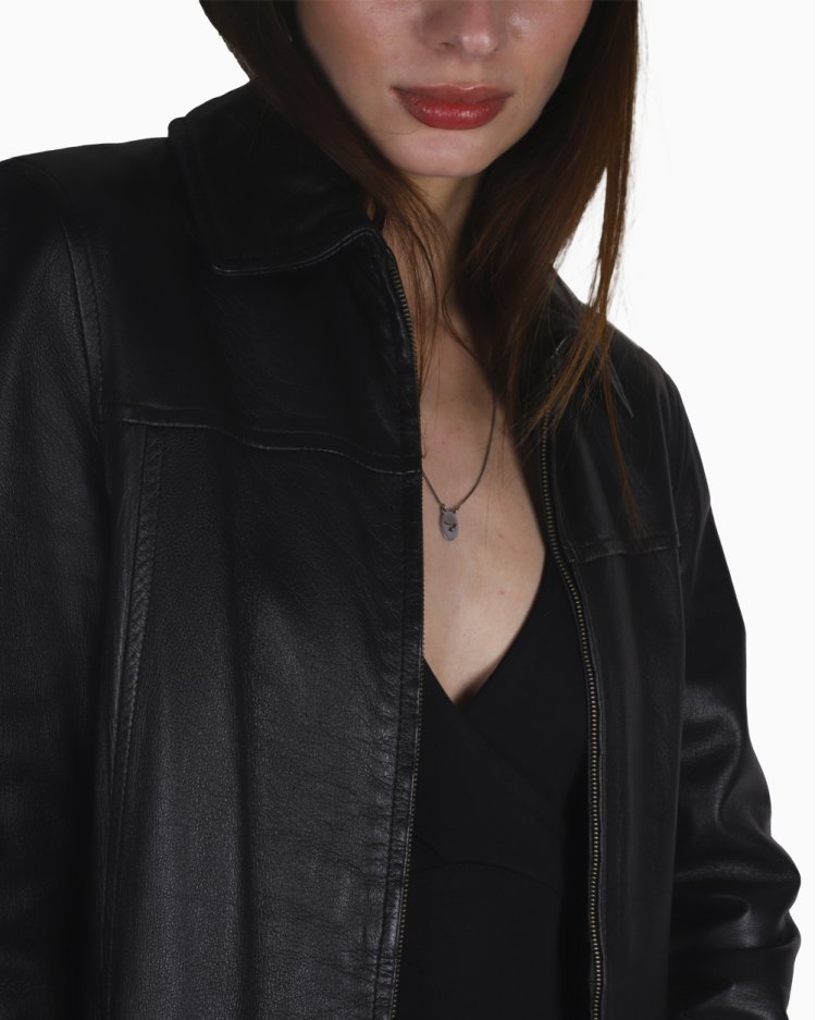 Jaqueta Armani Jeans Original Couro Preta Feminina
