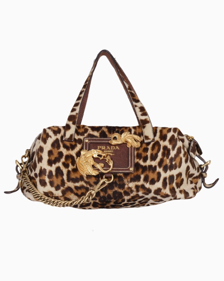 Bolsa Prada Original Cavallino Animalier Bowling Animal Print Feminina