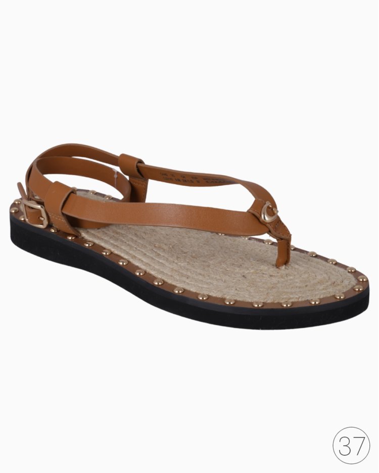 Sandália Coach Original Ráfia Studded Couro Caramelo Feminina