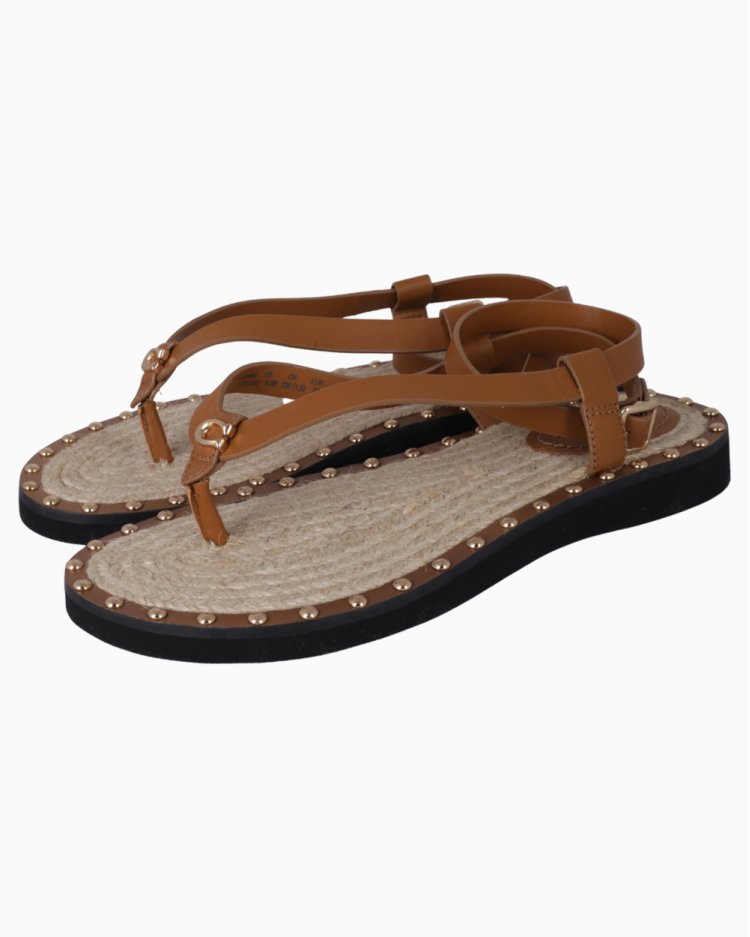 Sandália Coach Original Ráfia Studded Couro Caramelo Feminina