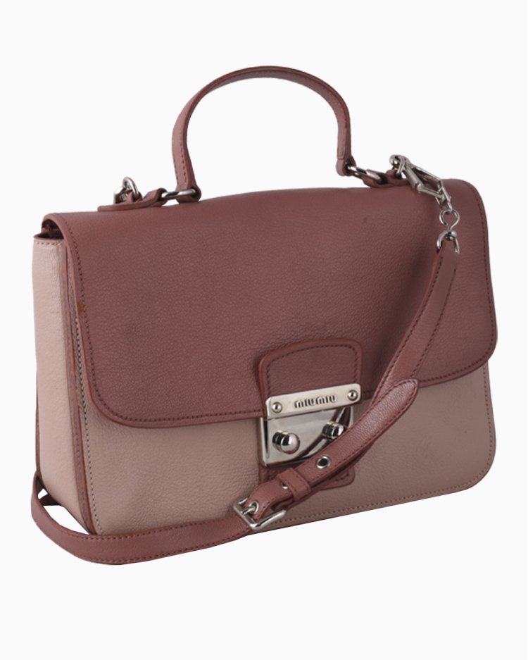 Bolsa Miu Miu Original Madras Push Lock Top Handle Rosa Feminina