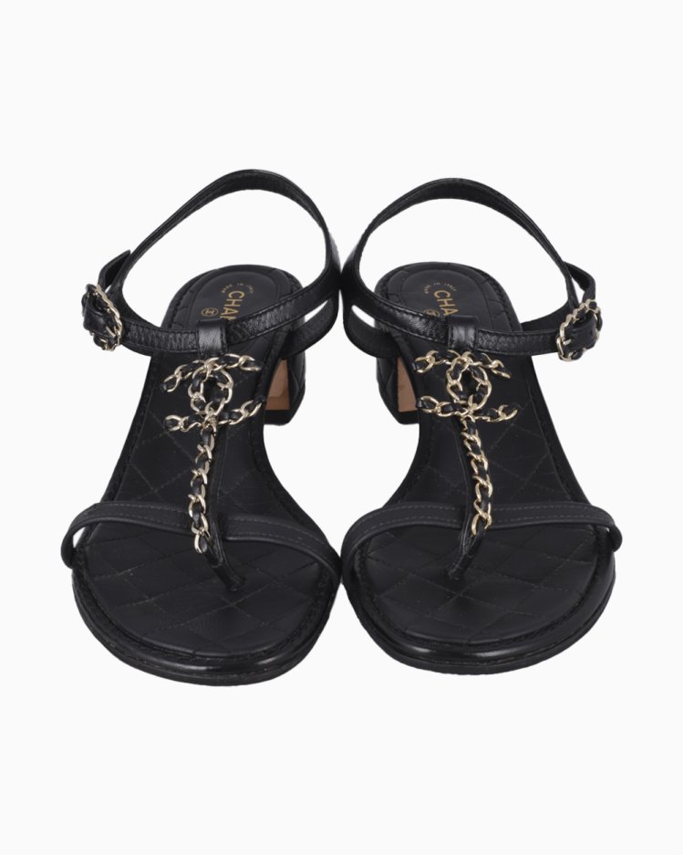 Sandália Chanel Original CC Chain Preta Feminina