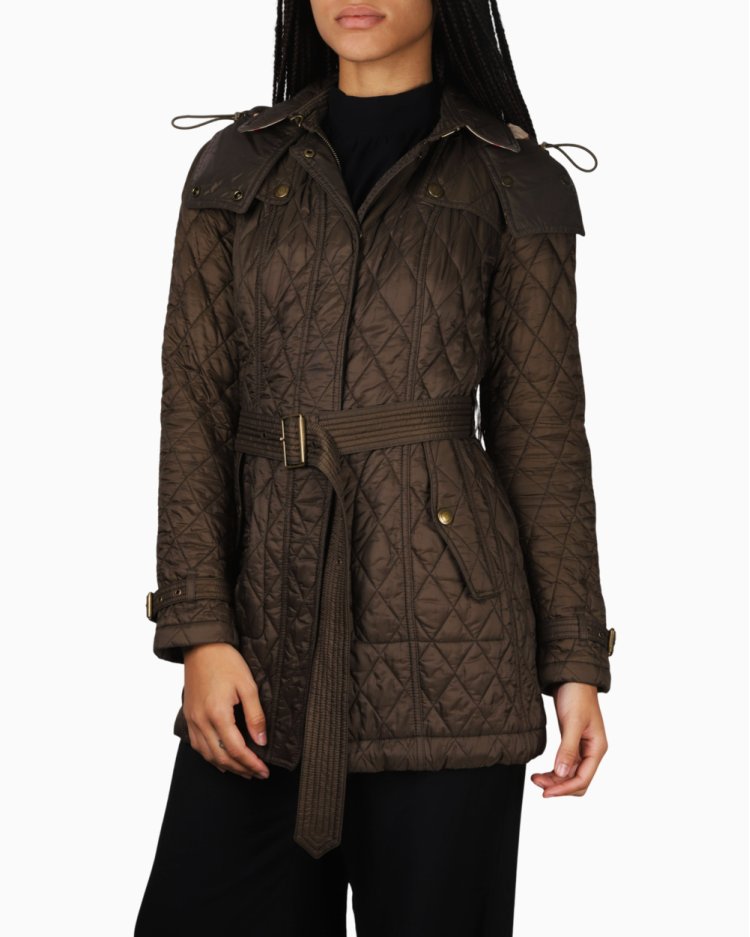 BURBERRY アウター Casaco Burberry Original Midi Matelassê Verde Musgo Feminino