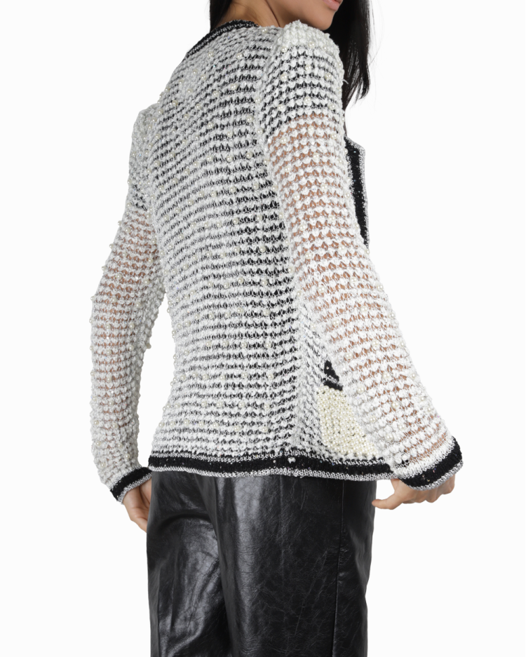 【carol】 Cardigan Carol Bassi Original Pérolas Bicolor Feminino