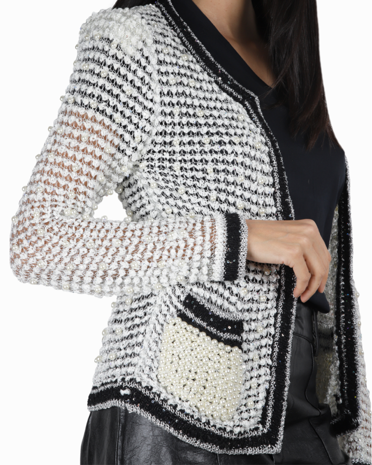 Cardigan Carol Bassi Original Pérolas Bicolor Feminino
