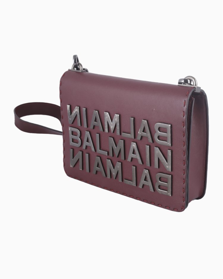 Bolsa Balmain Original Crossbody Couro Vinho Feminina