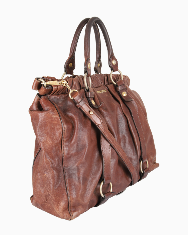Bolsa Miu Miu Original Vitello Lux Gathered Marrom Feminina