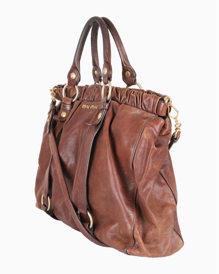 Bolsa Miu Miu Original Vitello Lux Gathered Marrom Feminina