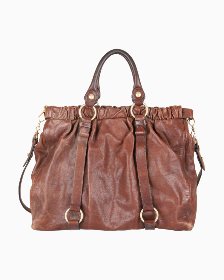 Bolsa Miu Miu Original Vitello Lux Gathered Marrom Feminina
