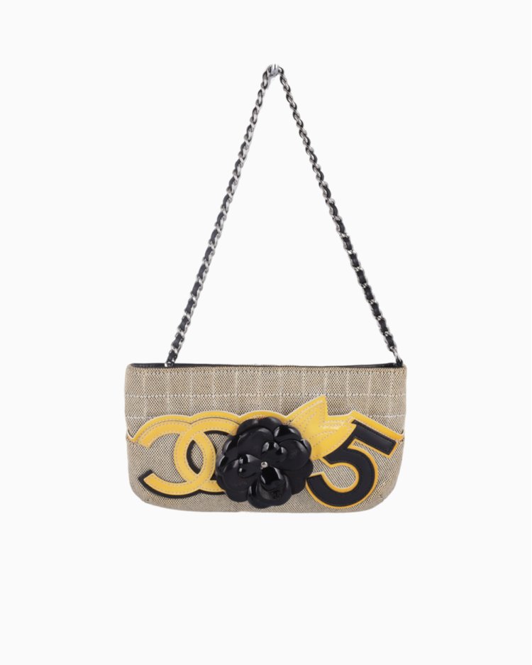 Bolsa Chanel Original Camellia N. 05 Pochette Canvas Bicolor Feminina