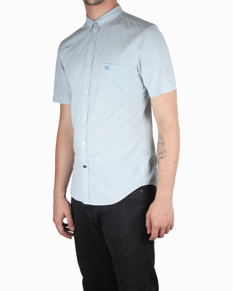 Camisa Burberry Original Manga Curta Azul Listrada Masculina