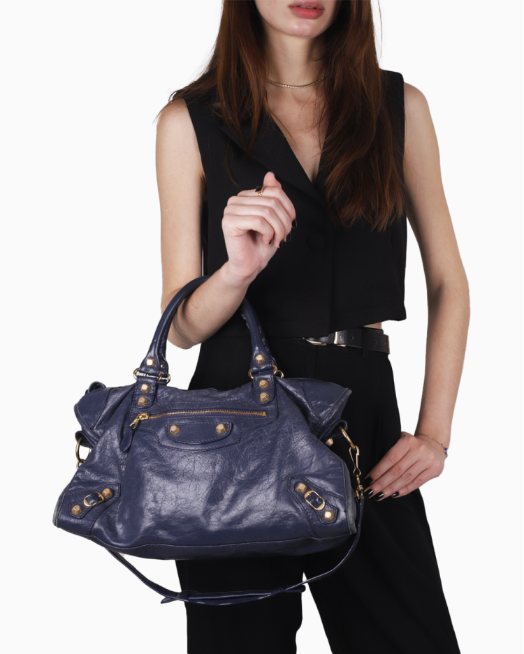 Bolsa Balenciaga Original Classic Motorcycle Azul Marinho Feminina