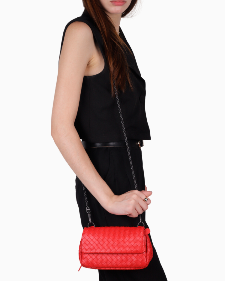 Bolsa Bottega Veneta Original Intrecciato Crossbody Vermelha Feminina