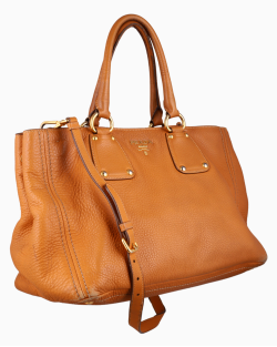 Bolsa Prada Vitello Daino Satchel Caramelo