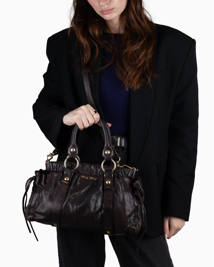 Bolsa Miu Miu Original Vitello Lux Gathered Café Feminina