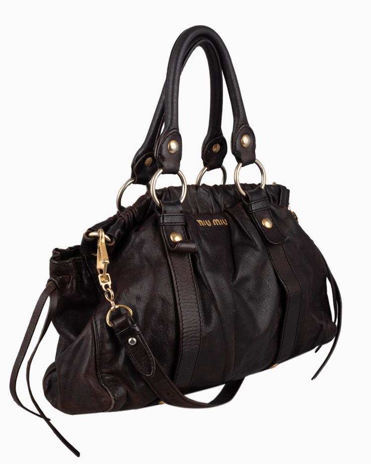 Bolsa Miu Miu Original Vitello Lux Gathered Café Feminina