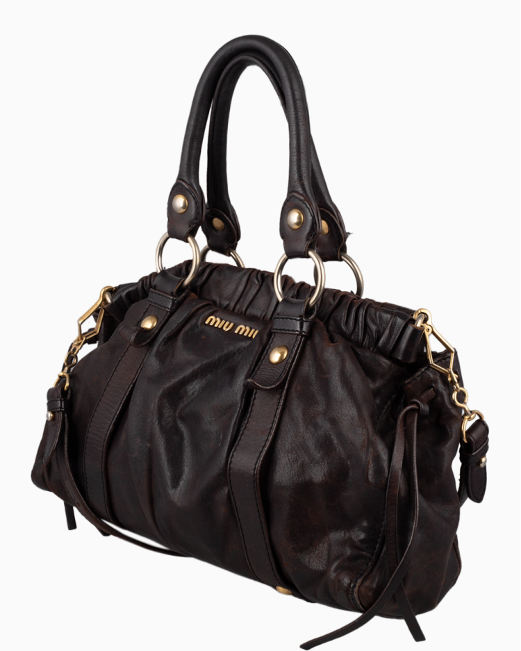 Bolsa Miu Miu Original Vitello Lux Gathered Café Feminina