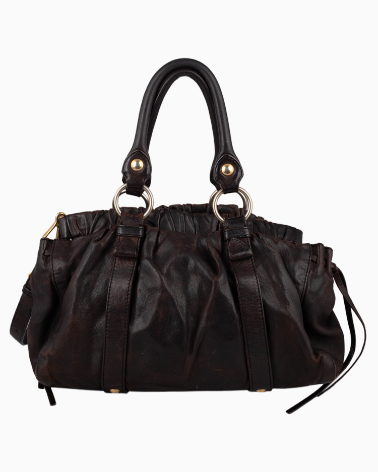 Bolsa Miu Miu Original Vitello Lux Gathered Café Feminina