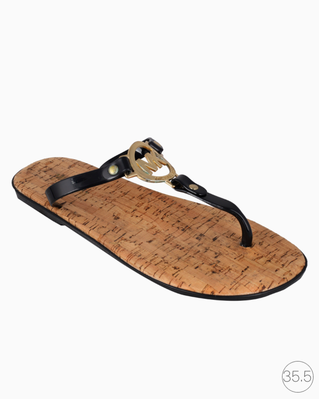 Sandália Michael Kors Original Rasteira MK Preta Feminina