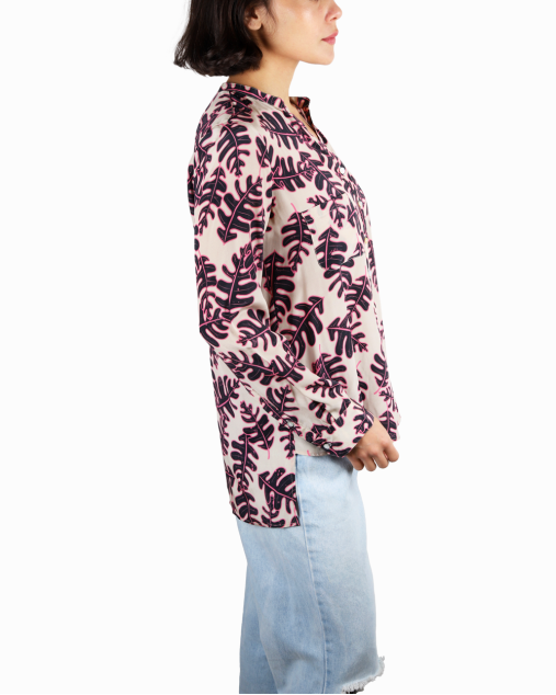 Camisa Animale Original Seda Estampada Rosa Feminina