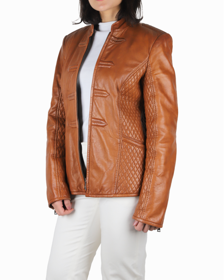 Jaqueta Empório Armani Original Couro Caramelo Feminina