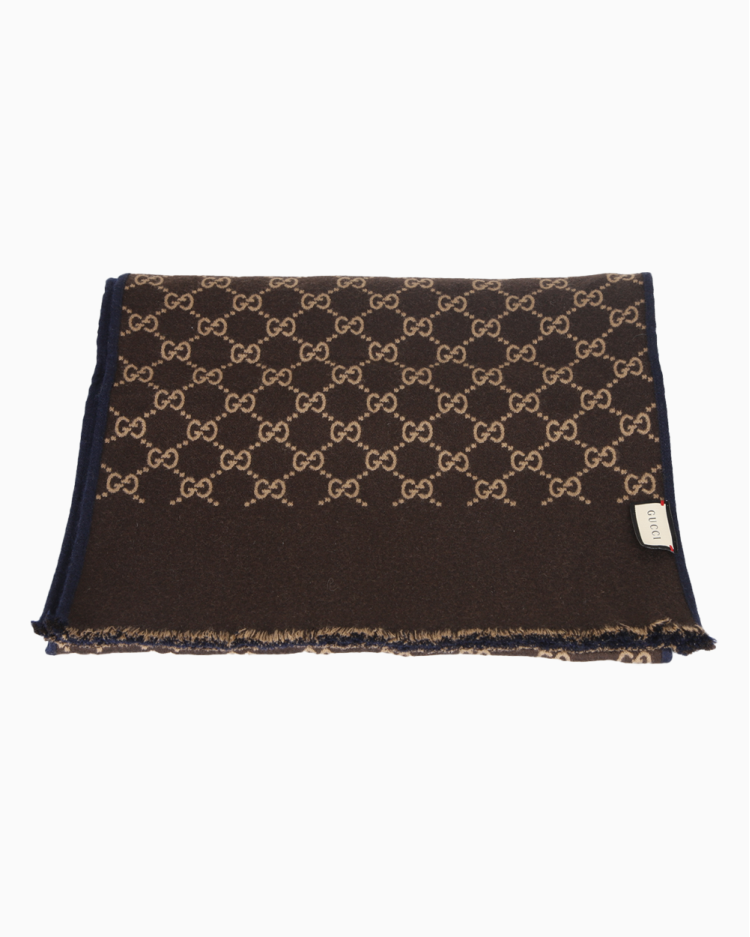 Cachecol Gucci Original GG Reversivel Marrom e Azul Feminino