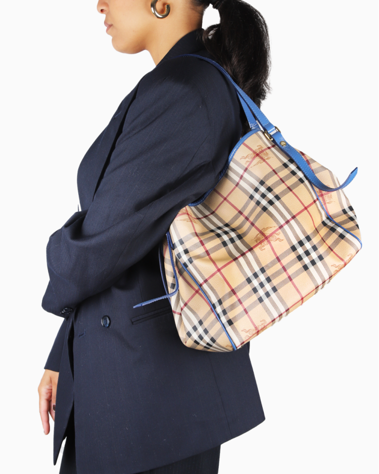 Bolsa Burberry Original Haymarket Check Canterbury Tote Azul Feminina