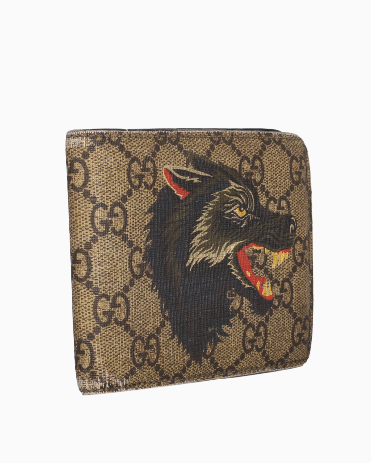 Carteira Gucci Original Bifold GG Supreme Wolf Bege Masculina