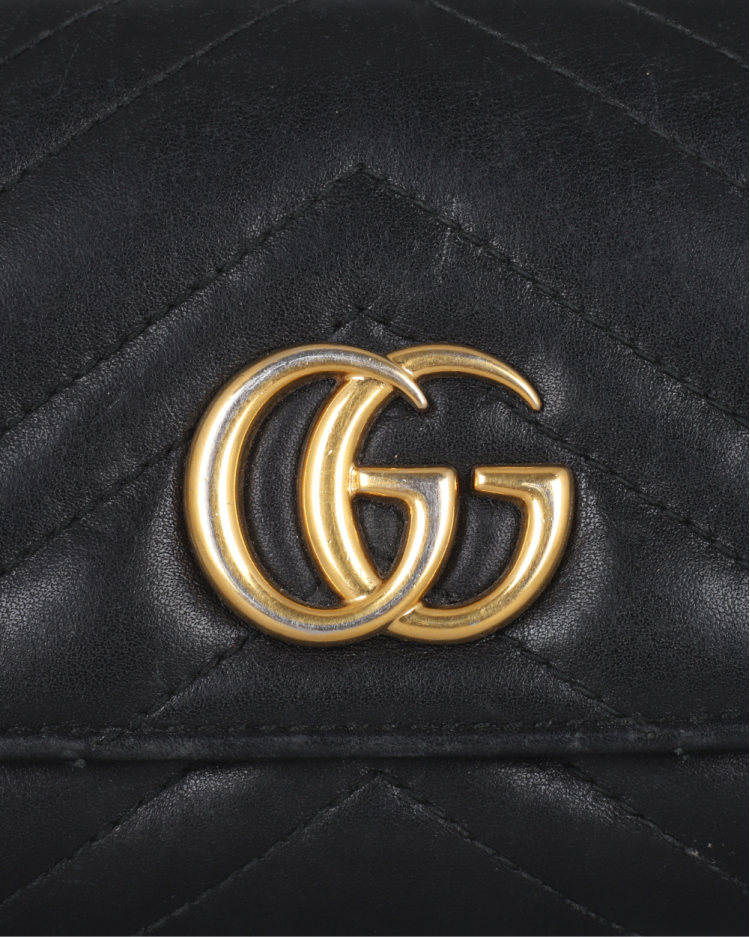 Carteira Gucci Original GG Marmont Fold Preta Feminina