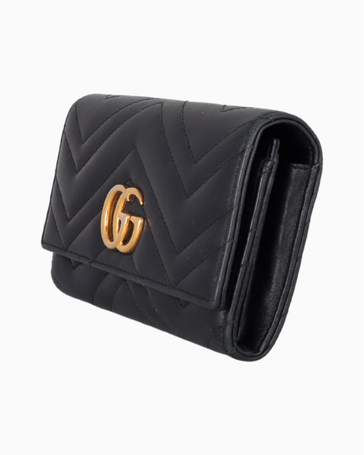 Carteira Gucci Original GG Marmont Fold Preta Feminina