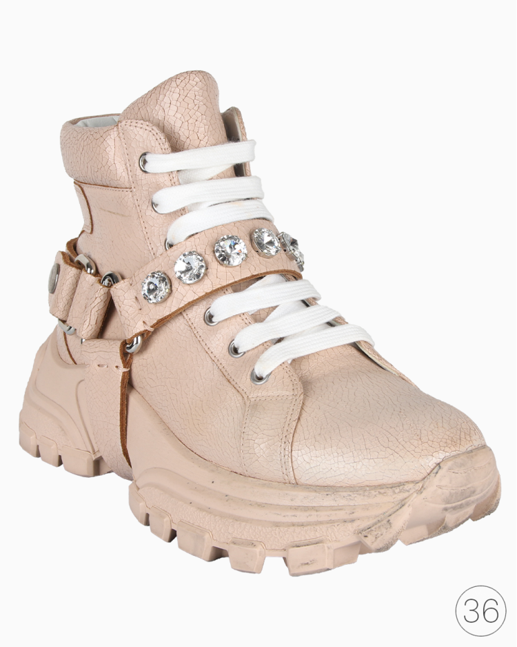 Tênis Miu Miu Original Cano Alto Tratorado Crystal Rosê Feminino